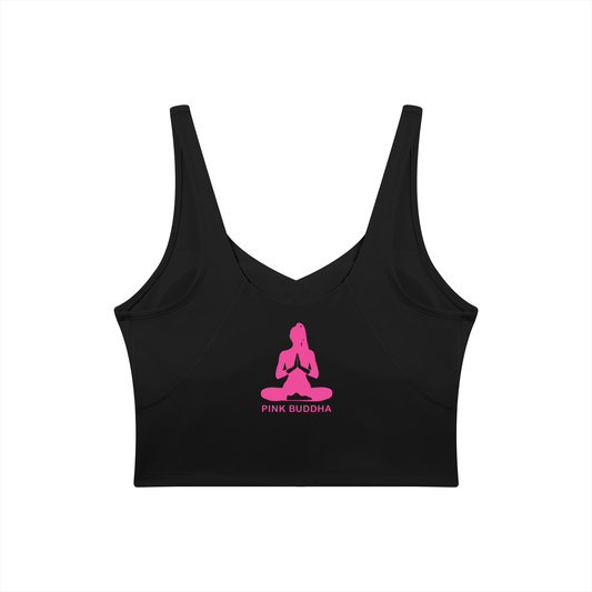 PINK BUDDHA Women's V-Neck Yoga Sports Bra (Large Logo Back)
