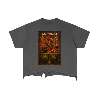 MAHAKALA TOUR (Front) Vintage Wash Boxy Distressed Hem T-Shirt | Rock Tantra