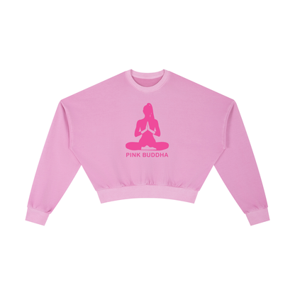 PINK BUDDHA (Large Logo Front) Vintage Washed Cropped Sweatshirt