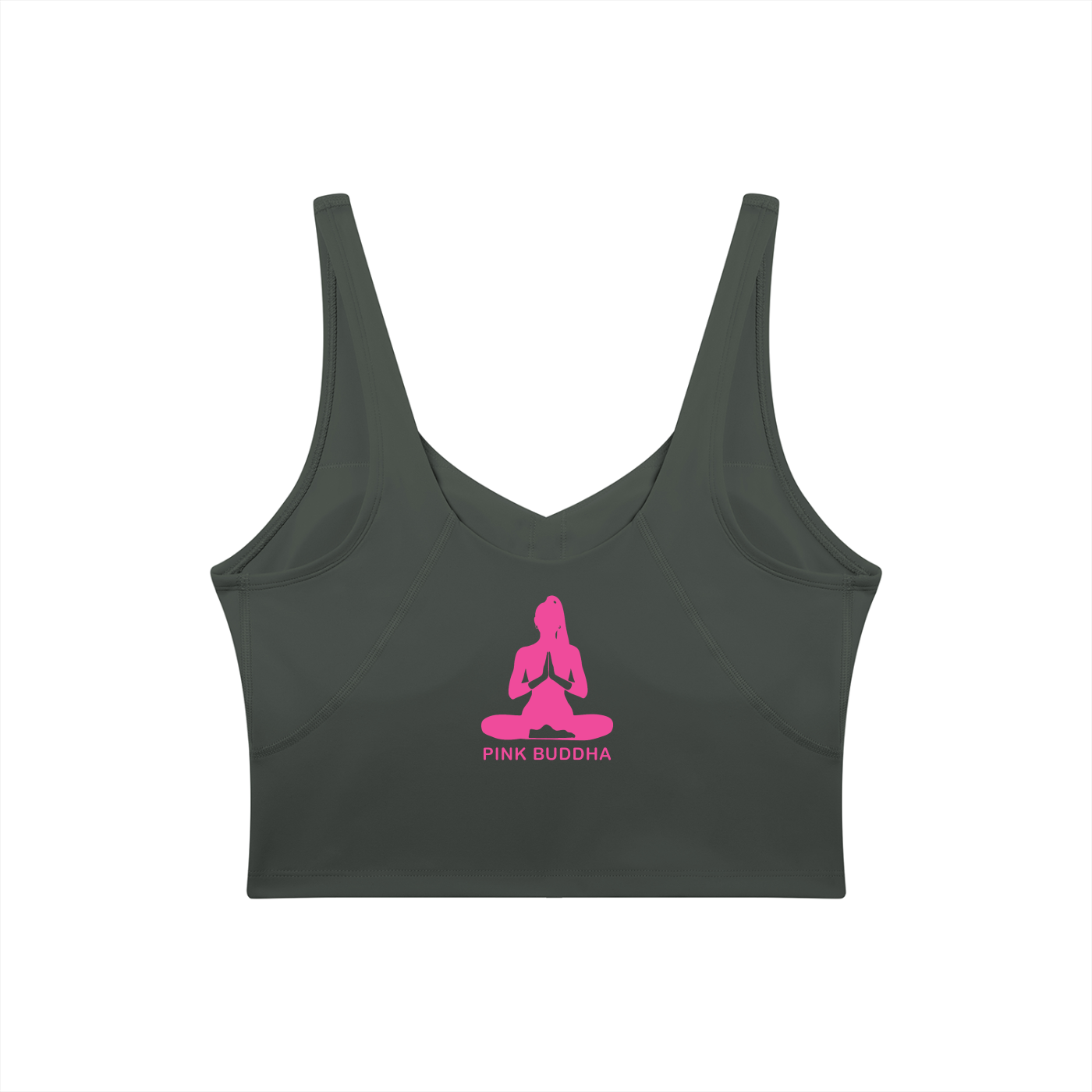 PINK BUDDHA Women's V-Neck Yoga Sports Bra (Large Logo Back)