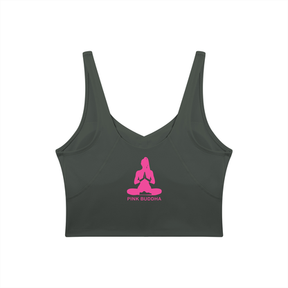 PINK BUDDHA Women's V-Neck Yoga Sports Bra (Large Logo Back)