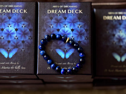 Dream Deck packaging with an Arts of Dreaming Blue Tiger's Eye Bracelet on top