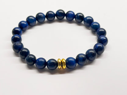 Arts of Dreaming Blue Tiger's Eye Bracelet with double gold accent for lucid dreaming practice. 