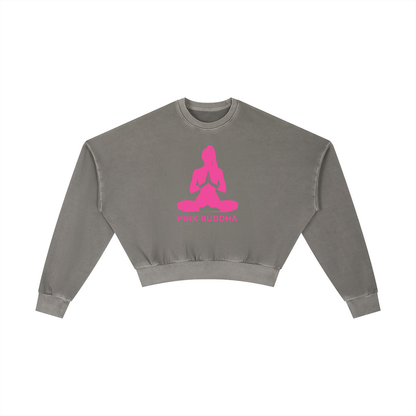 PINK BUDDHA (Large Logo Front) Vintage Washed Cropped Sweatshirt