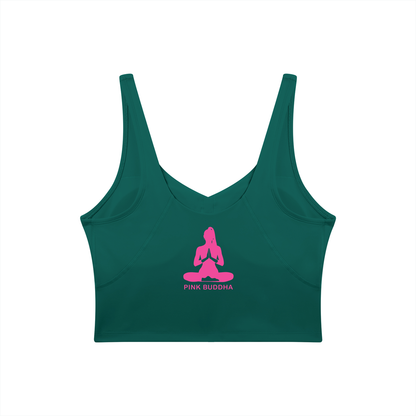 PINK BUDDHA Women's V-Neck Yoga Sports Bra (Large Logo Back)