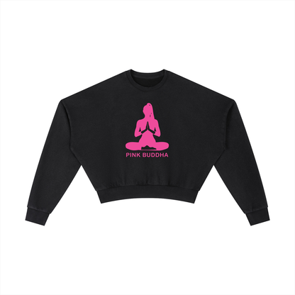 PINK BUDDHA (Large Logo Front) Vintage Washed Cropped Sweatshirt