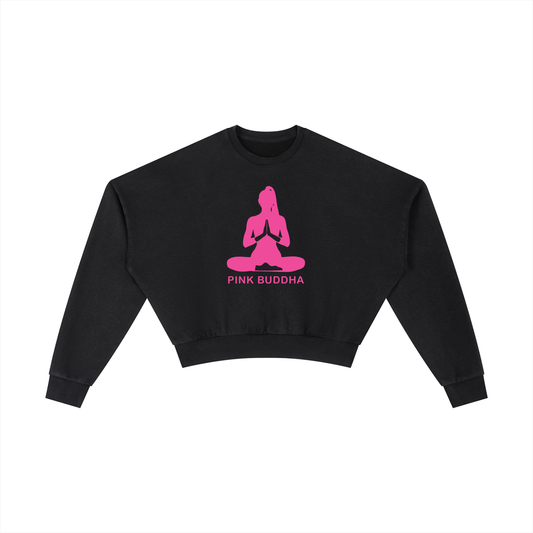 PINK BUDDHA (Large Logo Front) Vintage Washed Cropped Sweatshirt