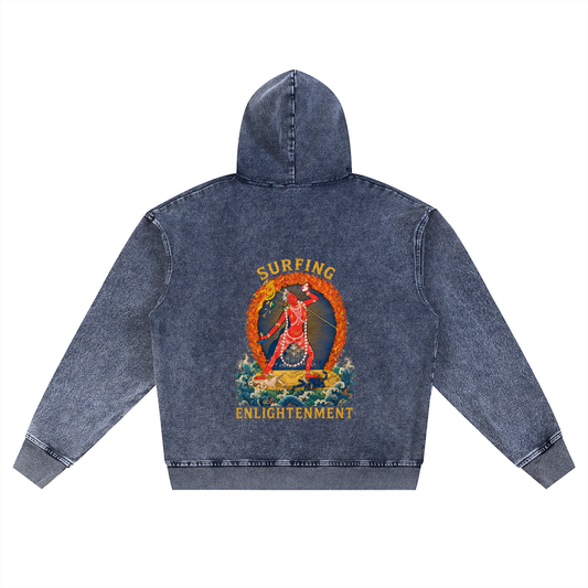 SURFING ENLIGHTENMENT Vajrayogini | Snow Wash Oversized Zip-Up Hoodie | DAKINI