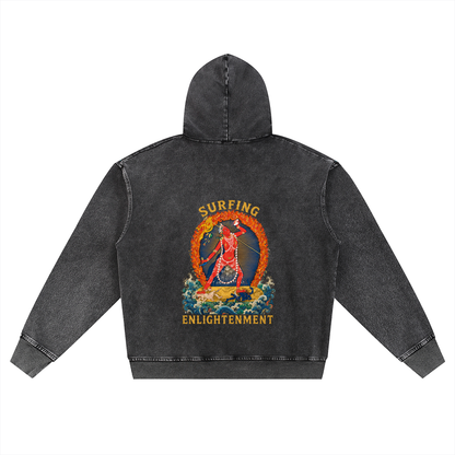 SURFING ENLIGHTENMENT Vajrayogini | Snow Wash Oversized Zip-Up Hoodie | DAKINI
