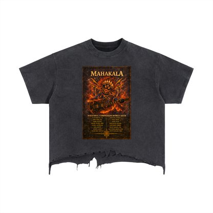 "MAHAKALA TOUR" (Front) Vintage Wash Boxy Distressed Hem T-Shirt | Rock Tantra