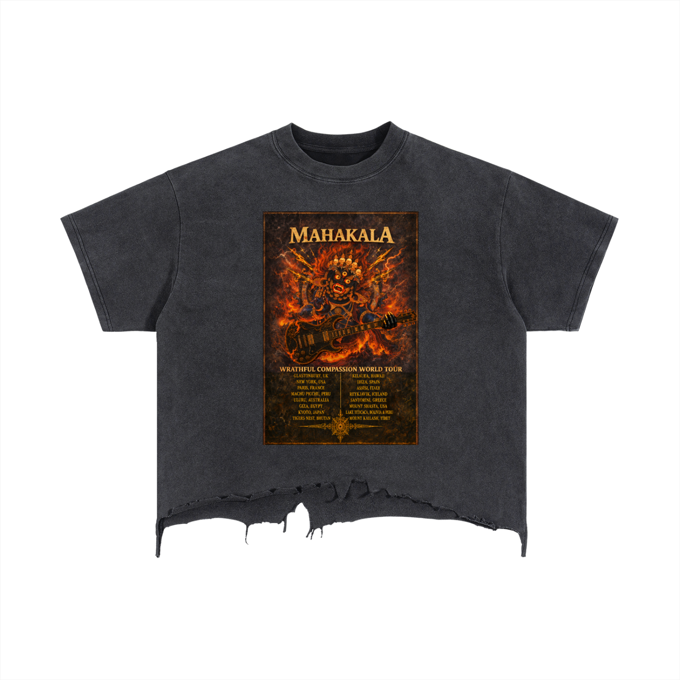 MAHAKALA TOUR (Front) Vintage Wash Boxy Distressed Hem T-Shirt | Rock Tantra